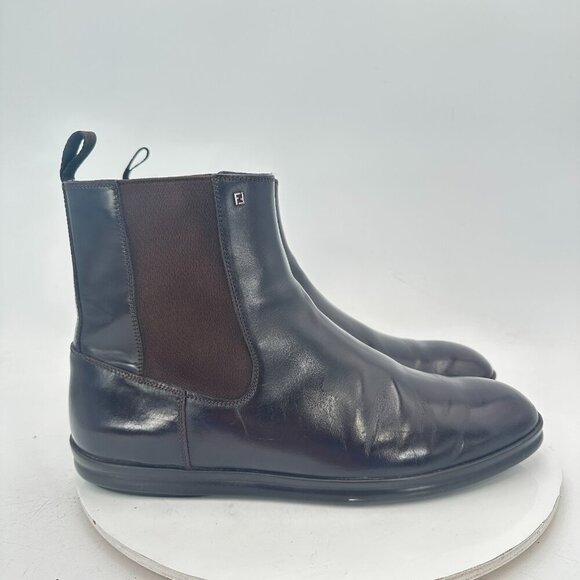 Fendi Men UK 8 US 9 Dark Brown Leather Side Elastic Pull On Ankle Chelsea Boot main image 7